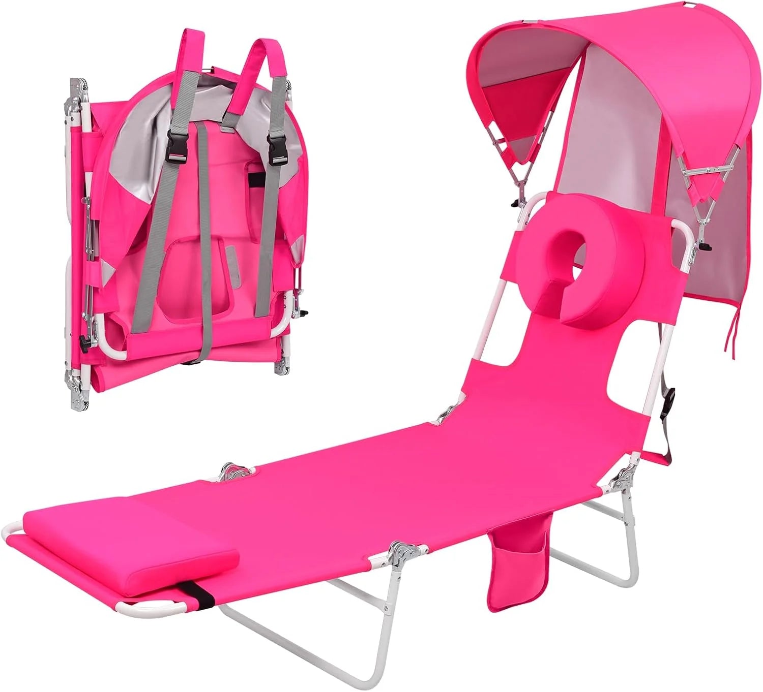 Lumi Discount Beach Tanning Lounge Chair with Canopy Shade Face Hole Padded Adjustable Washable, 6 Position Layout Chair - Image 7
