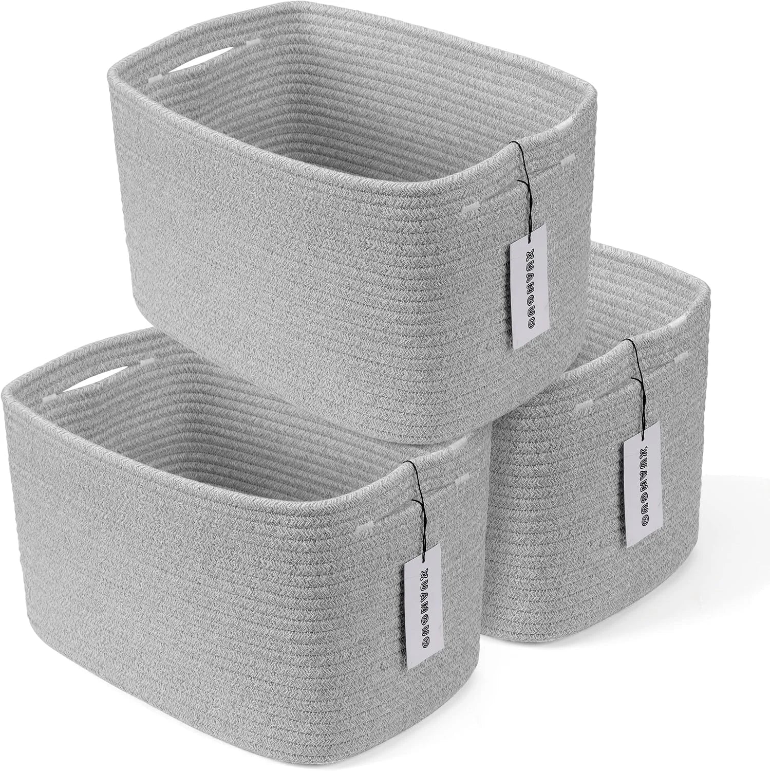 Discount Cotton Rope Storage Baskets 15x10x9.3 3 Pack White, Decorative rectangular storage baskets for shelves - Image 10