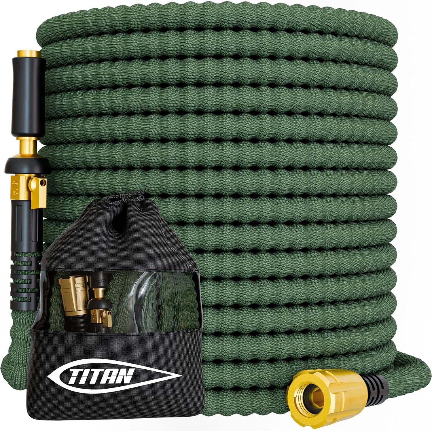 Lumi Discount Flexible Garden Hose 100FT, Ultra Lightweight, Heavy Duty Water Hose with Brass Fittings & Jet Nozzle