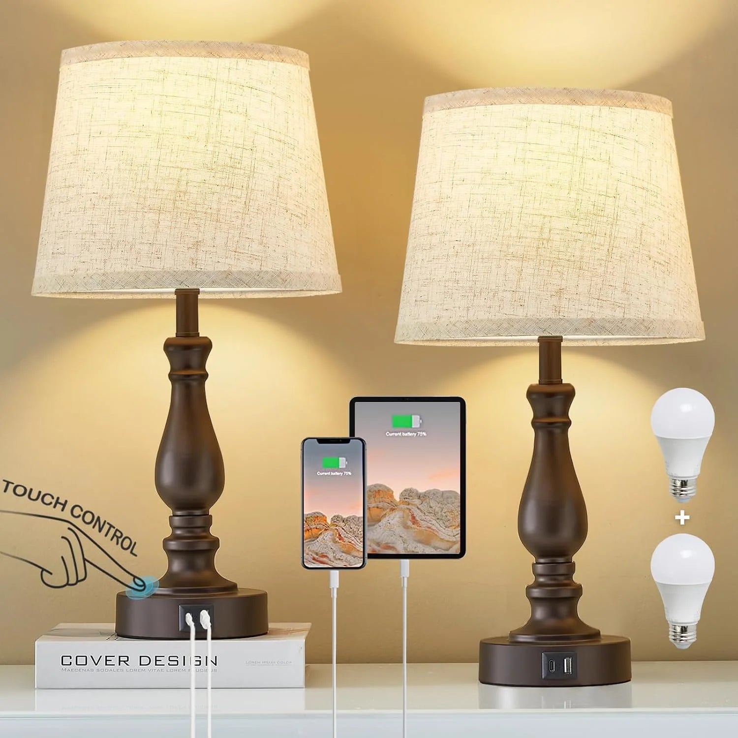 Discount Lamps for Bedroom Set of 2, Dimmable, Bulb Included - Image 6