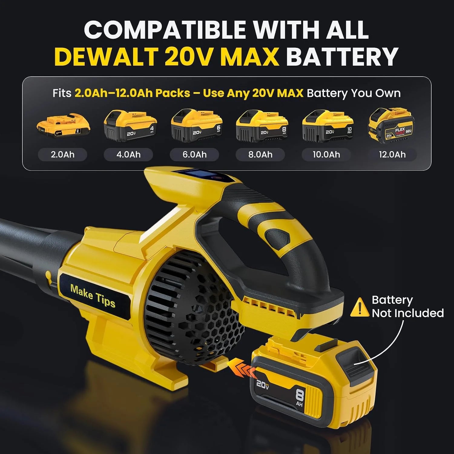 Lumi Discount Leaf Blower for Dewalt 20V Max Battery (Tool Only) " Powerful Brushless Motor Delivers Up to 715 CFM & 150 MPH