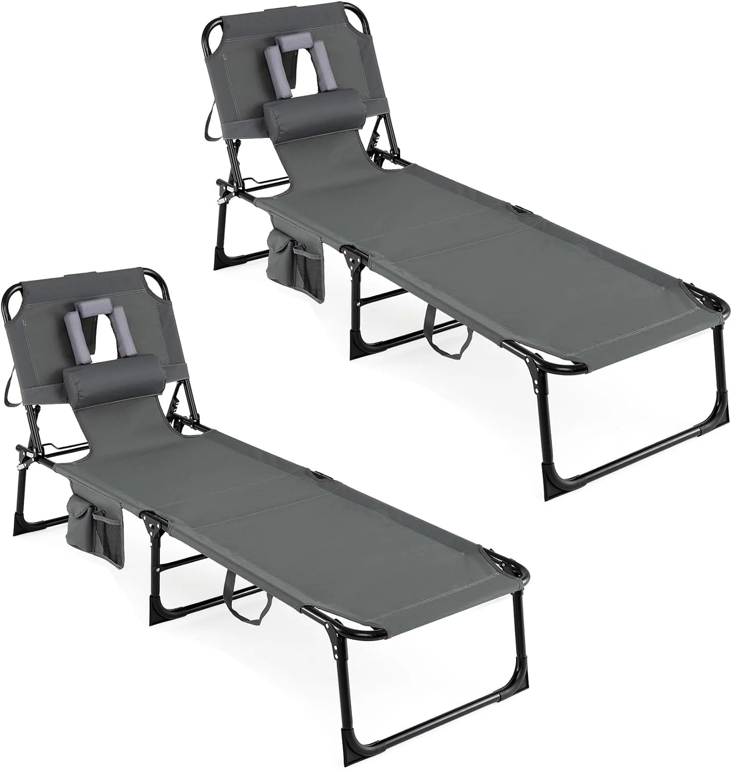 Lumi Discount Tanning Chair with Face Hole, Folding Beach Lounge Chair with 4-Position Adjustable Backrest, Camping (1 - Image 8