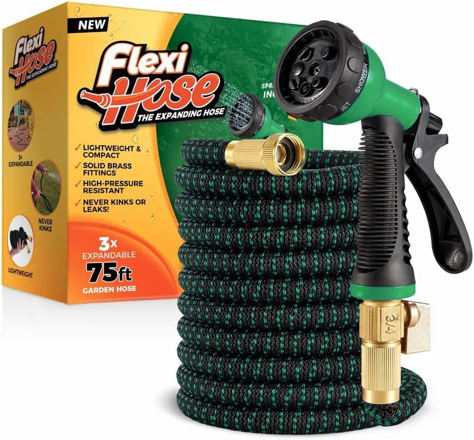 Lumi Discount Hose with 8 Function Nozzle, 100FT, 3/4 Inch Solid Brass Fittings and Double Latex Core - Image 4