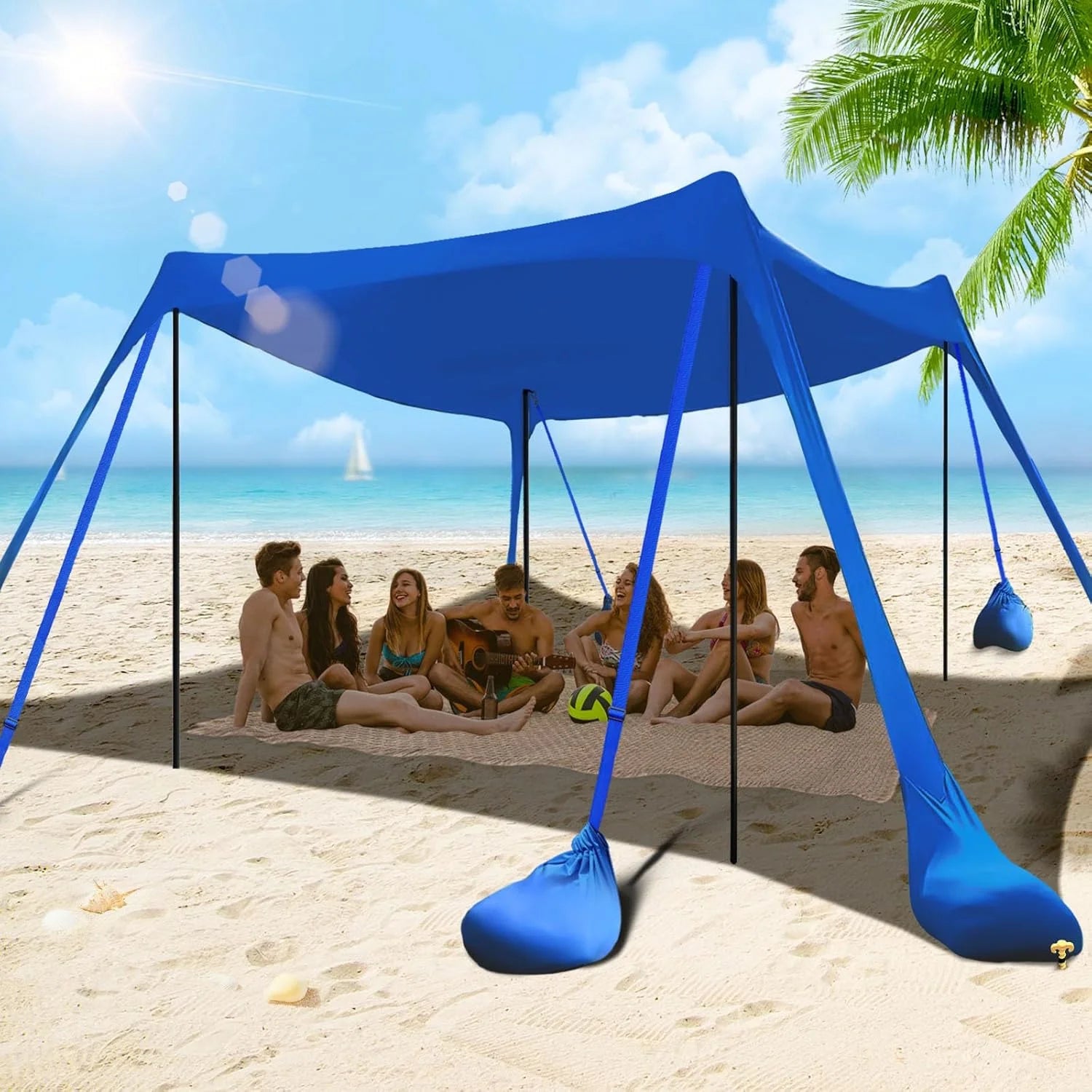 Lumi Discount Beach Tent Sun Shelter 10x10FT Beach Shade Canopy with 8 Sandbags, UPF 50+ Protection Beach Shade Canopy - Image 2