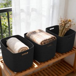 Alternative view of Discount 3 Pack Woven Baskets,Storage Baskets for Shelves with Handles, 13.5×11×9.5,Closet Baskets,Gift Basket,Nursery