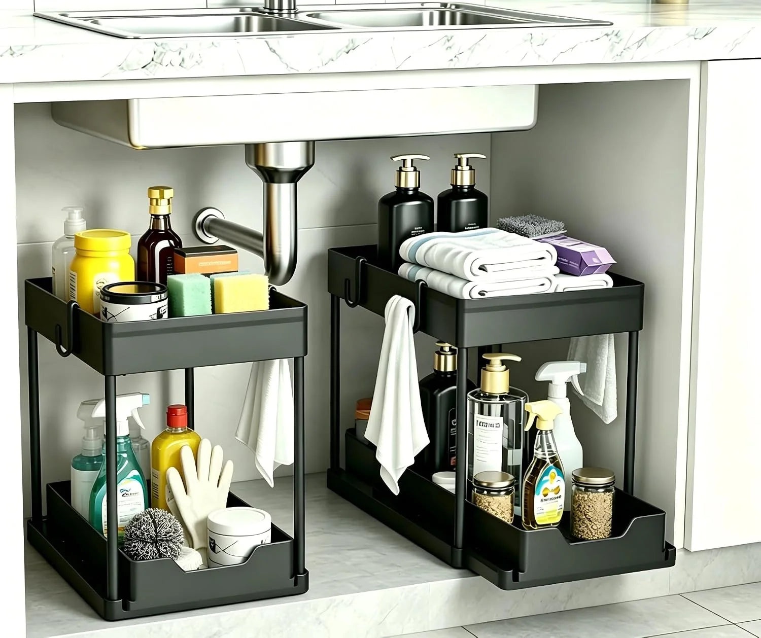 Discount Sink Organizer 2 Pack, Bathroom Cabinet Organizer, 2 Tier Sliding Cabinet Basket Organizer Drawer, Baskets - Image 2