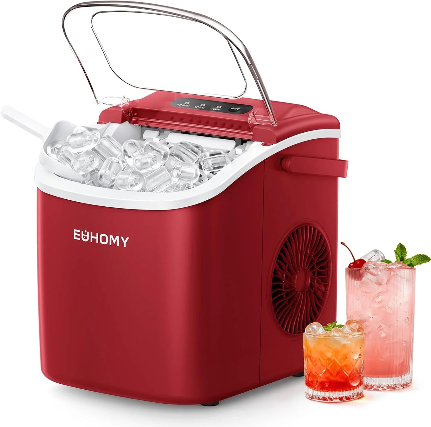 Discount Countertop Ice Maker Machine with Handle, 26lbs in 24Hrs, 9 Ice Cubes Ready in 6 Mins, Auto-Cleaning Portable Ice