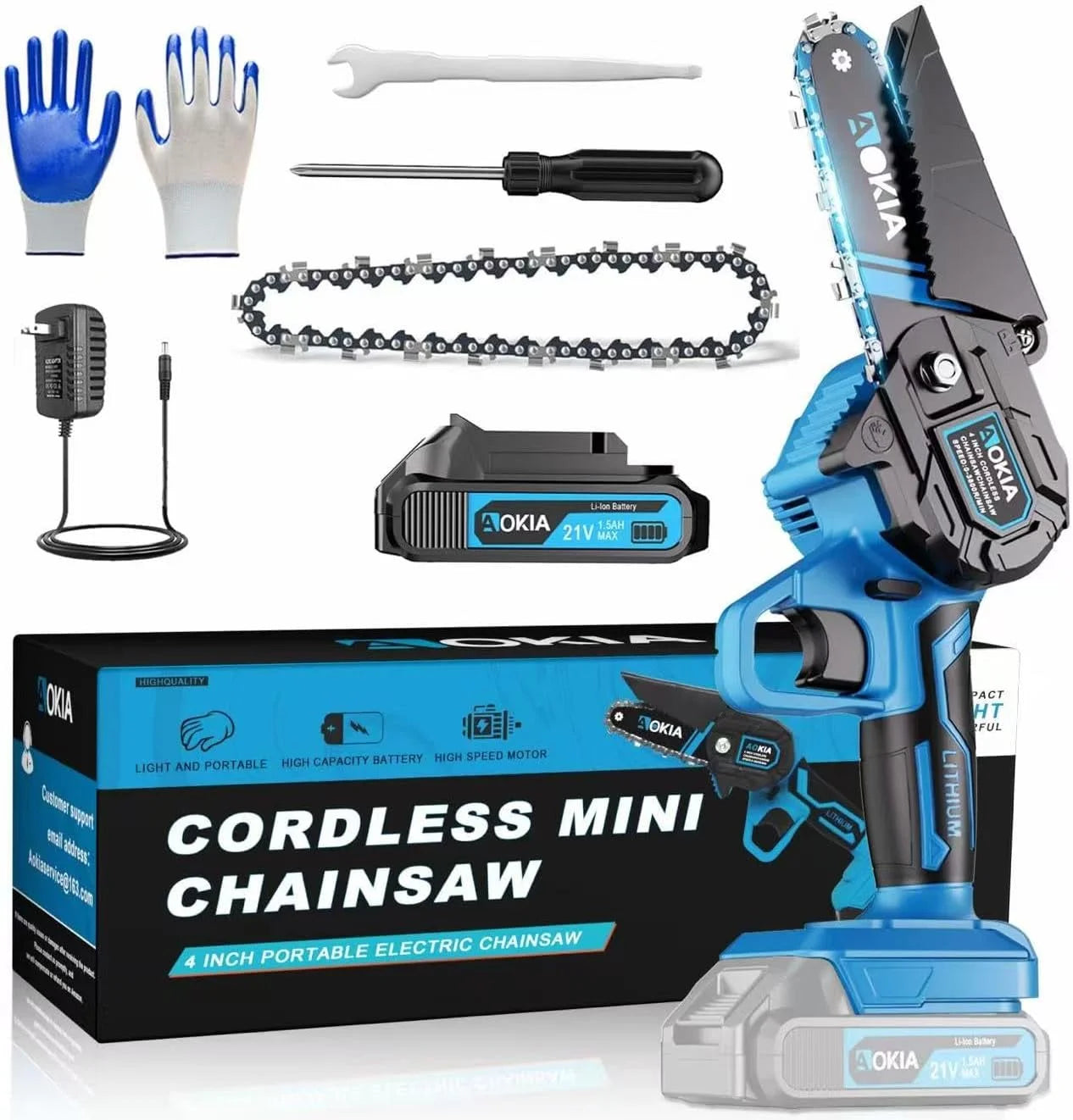Lumi Discount Mini Chainsaw, 20V Cordless 6 Inch, 2x1.5Ah Batteries, Handheld Saw, Blue - Image 4