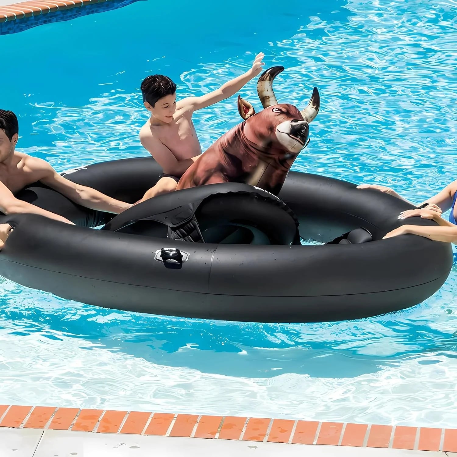 Discount Realistic Bullfighter Mount Children Water Inflatable Toys Adult Thick Floating Row Inflatable Bull Water Toys - Image 7