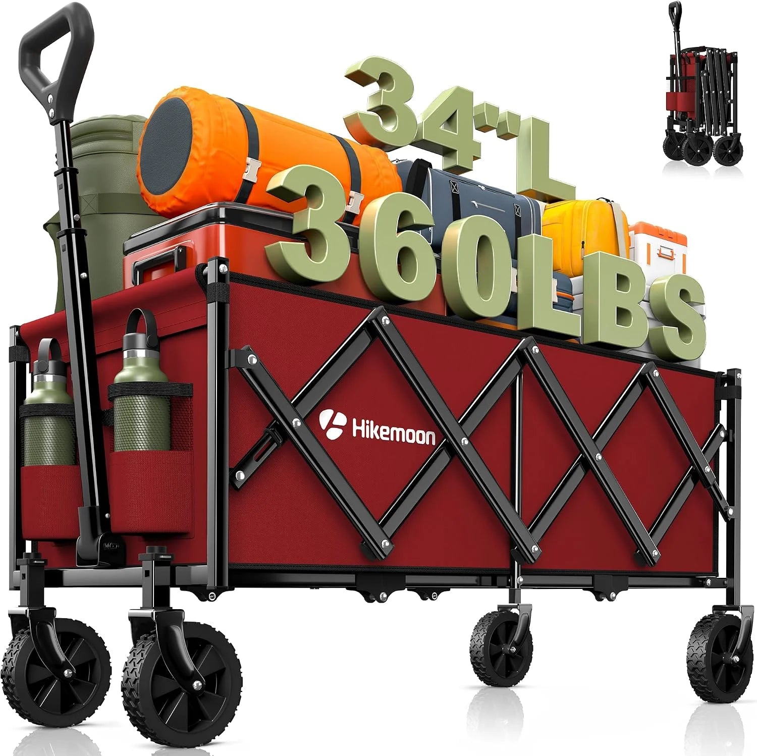 Discount 34” Extra Long Folding Portable Wagon Cart, 120L 360LBS Black - Image 6