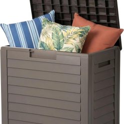Discount USA 35 Gallon Outdoor Deck Box, Lockable, Weather-Resistant, Beige