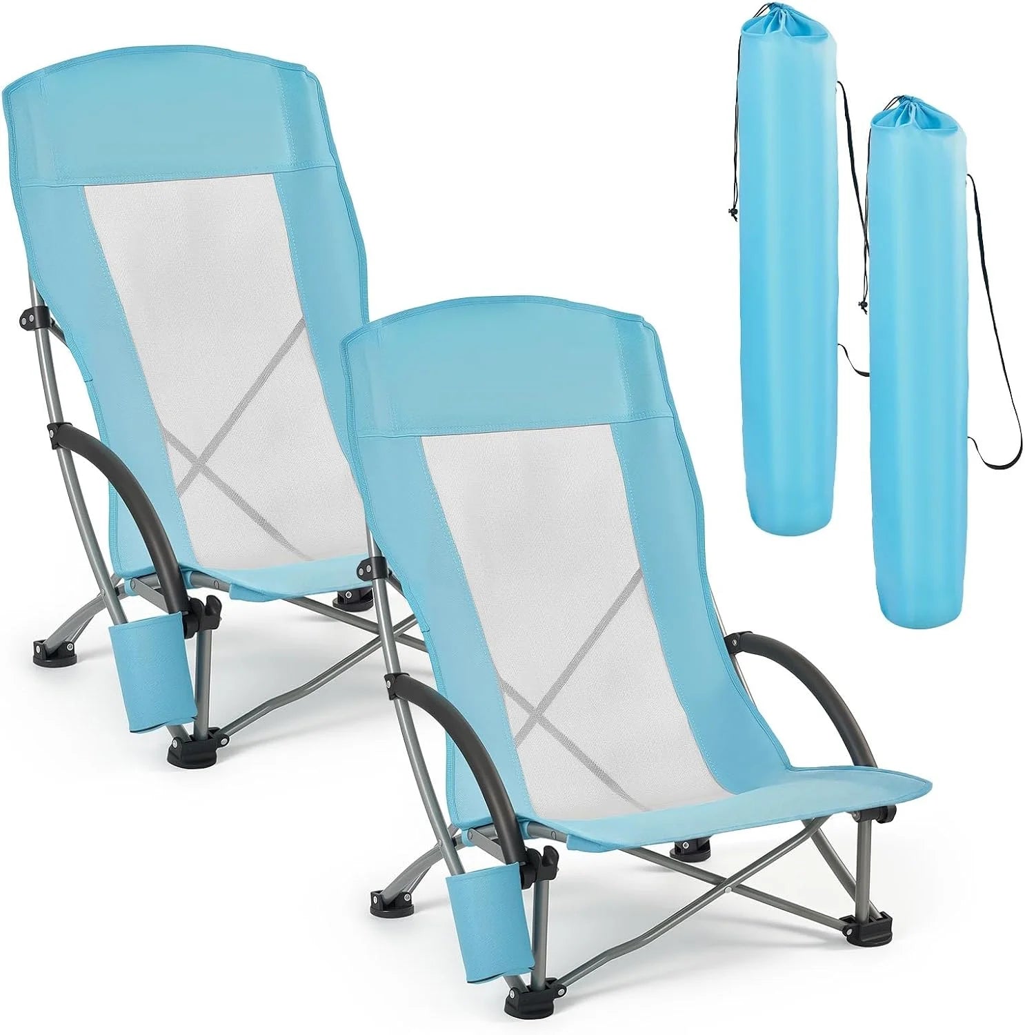 Lumi Discount Folding Beach Chair, High Back Camping Chairs for Adults, Portable Extra Wide Seat Chair 330 lbs Heavy Duty