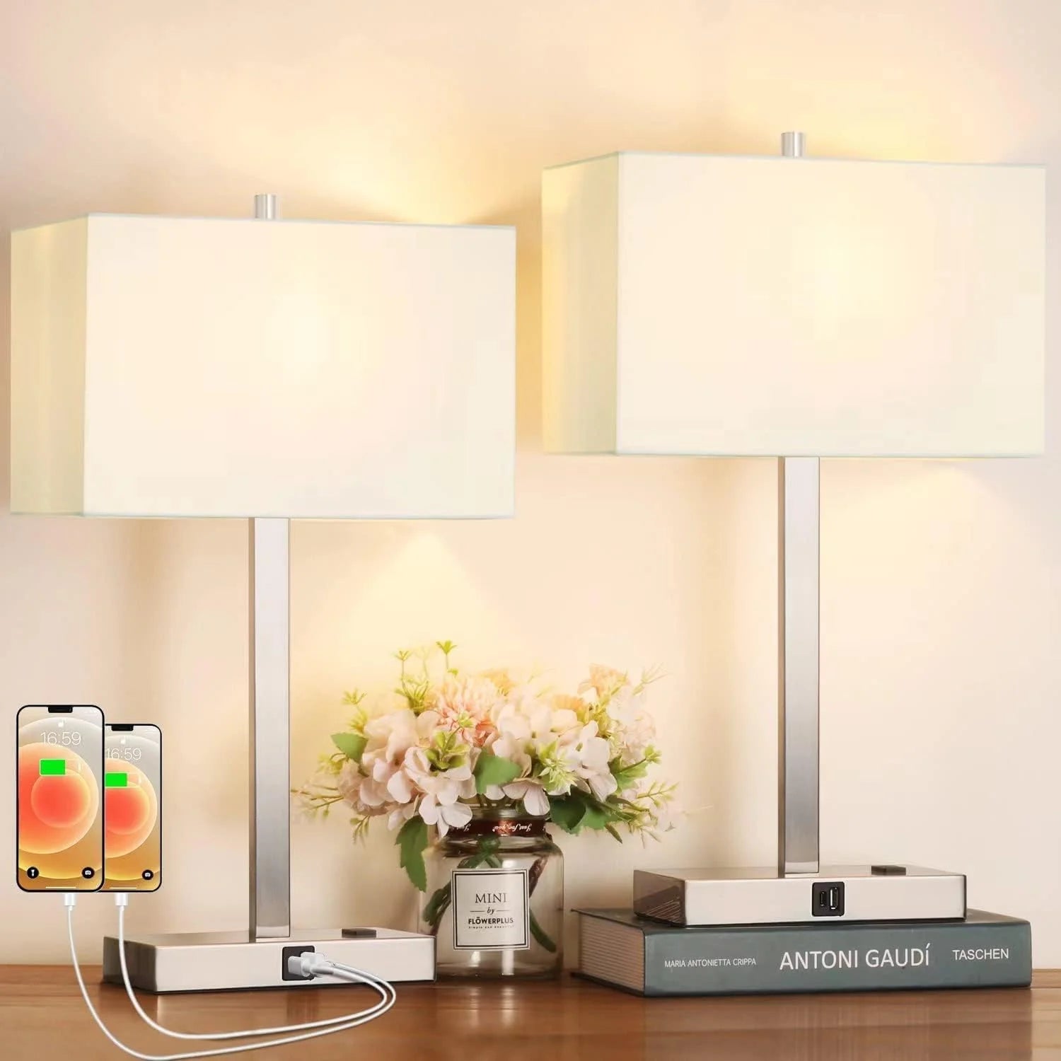 Discount Touch Bedside lamps with 2 USB & AC Outlets, Dimmable, Bulb Included - Image 20