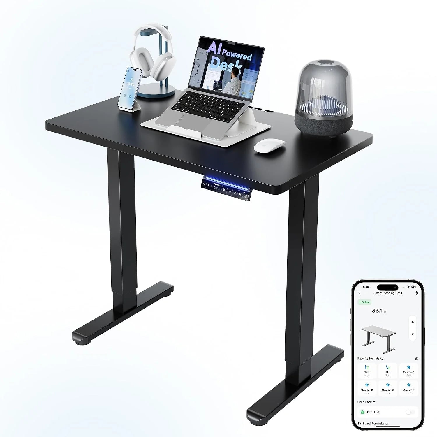 Lumi Discount HUANUO 32 Small Electric Standing Desk Adjustable Height, 4 Memory Height Settings - Image 2