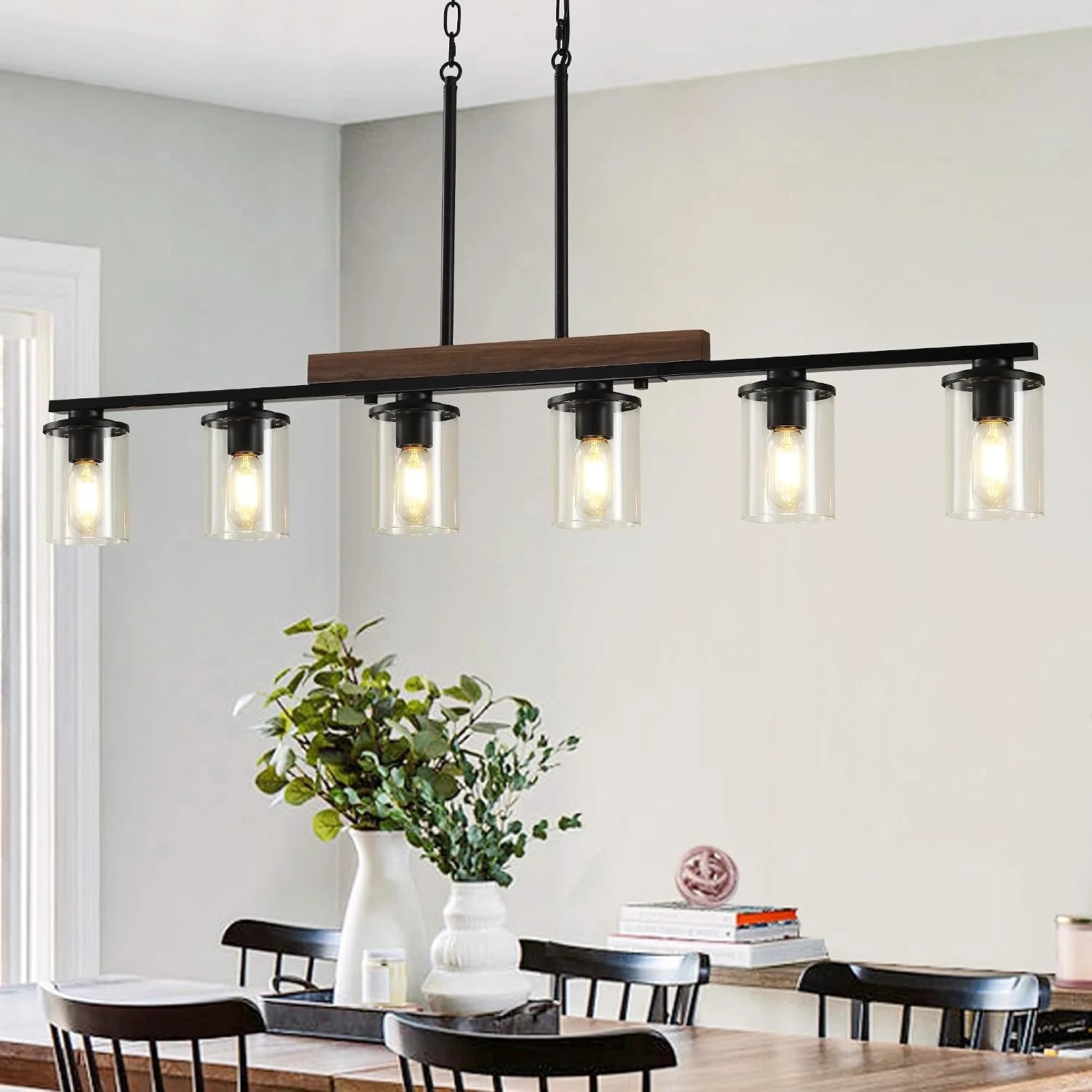 Discount Kitchen Lighting, Black Modern Rustic Wood Ceiling Pendant Light Fixtures - Image 2