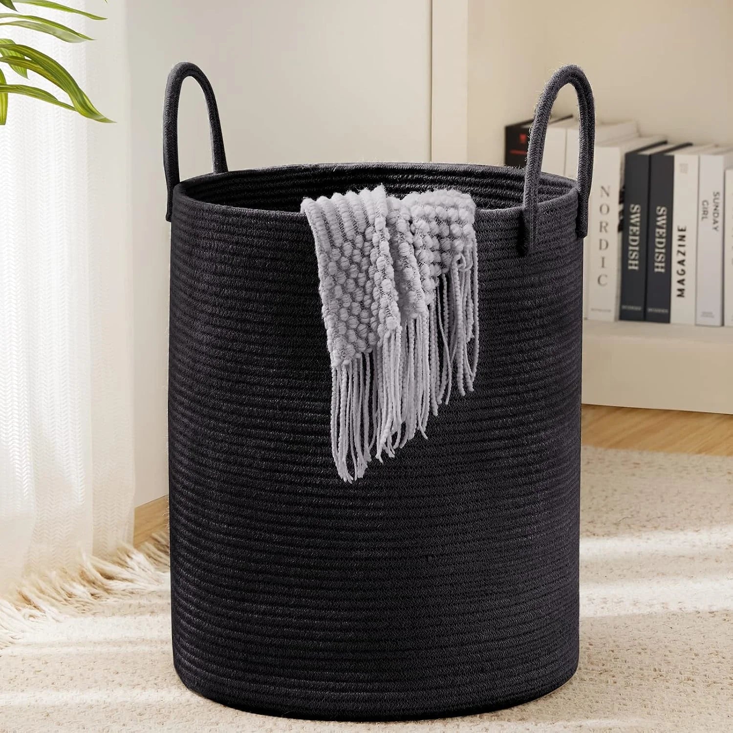 Discount YOUDENOVA Jute Rope Laundry Hamper Basket, 58L Blanket Basket for Nursery, Large Woven Laundry Hamper with Sturdy - Image 8