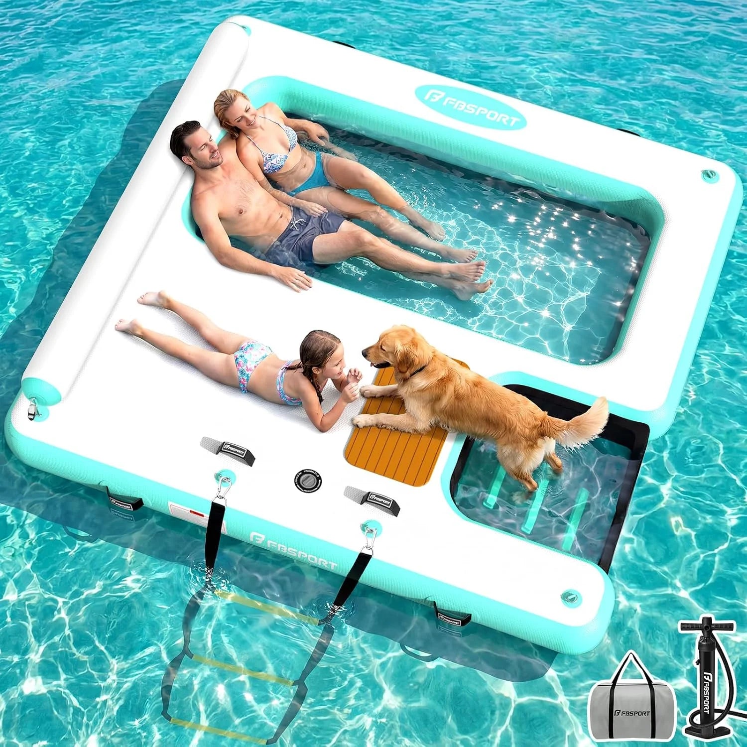 Lumi Discount Inflatable Floating Dock with Water Hammock Dog Boat Ramp for Lake, 8ft Lake Floats for Adults Inflatable Island - Image 2