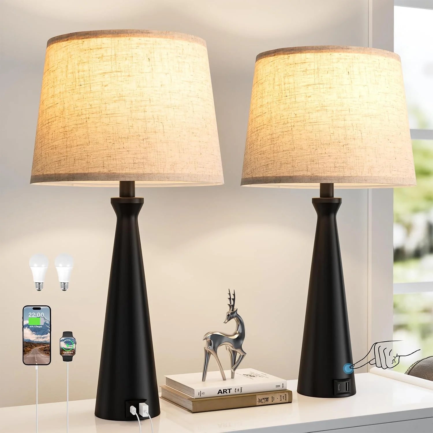 Discount Modern Table Lamps Set of 2, Dimmable, Bulb Included - Image 8