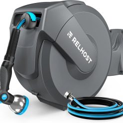 Discount Retractable Garden Hose Reel, 5/8 in x 100 ft Wall Mount Heavy Duty Hose Reel with Any-Length Lock