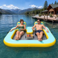 Alternative view of Lumi Discount Inflatable Floating Dock for 2 Adults, 500 lbs Capacity Floating Island Platform with Mesh Water Hammock