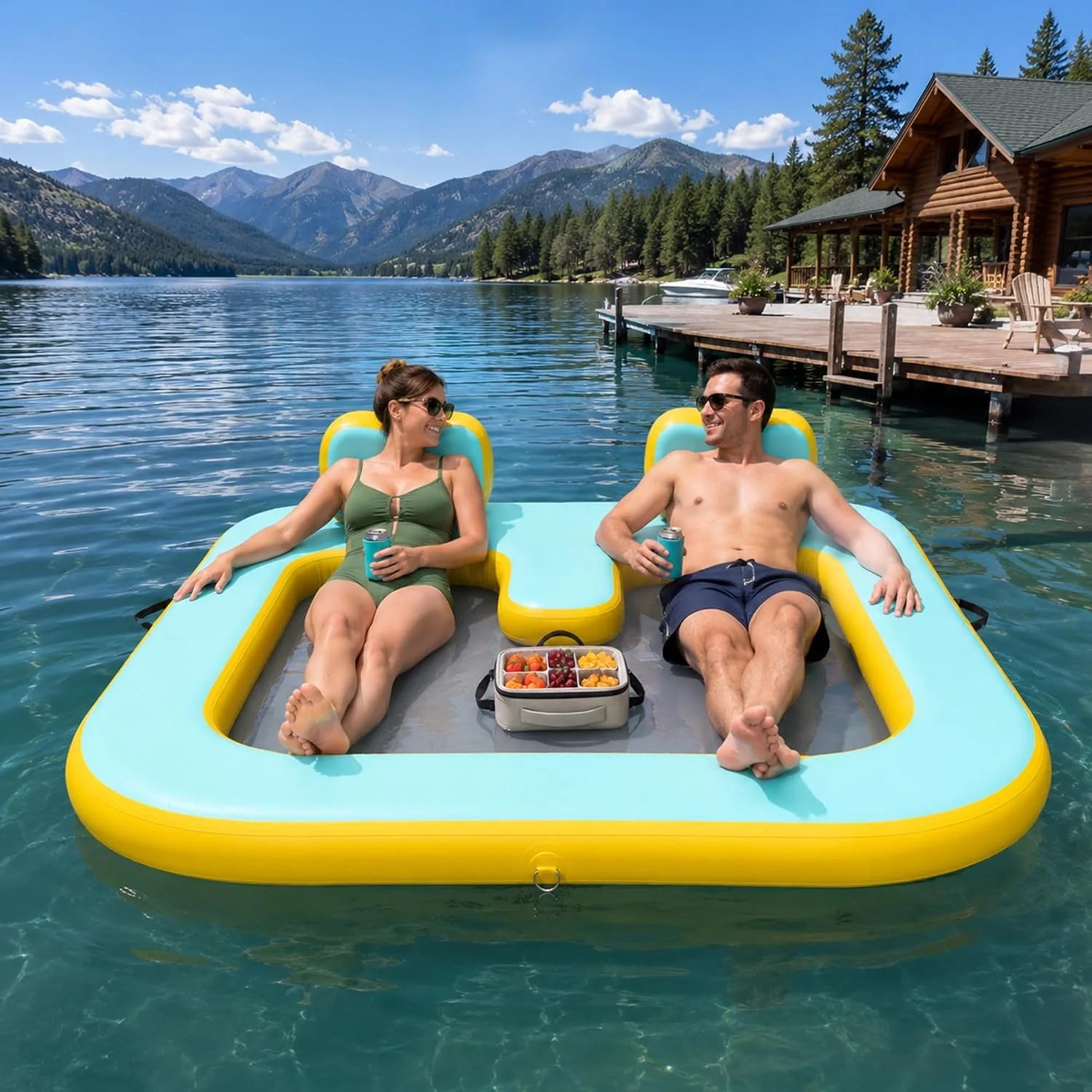 Lumi Discount Inflatable Floating Dock for 2 Adults, 500 lbs Capacity Floating Island Platform with Mesh Water Hammock - Image 2