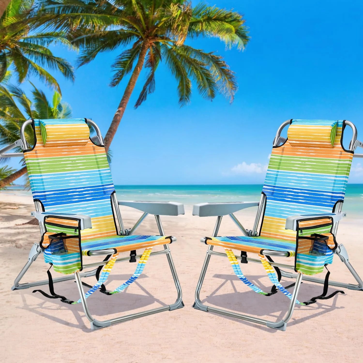 Lumi Discount GVDV 2 Pack Backpack Beach Chairs for Adults, Mid-Height Foldable Chair with Lay Flat Position