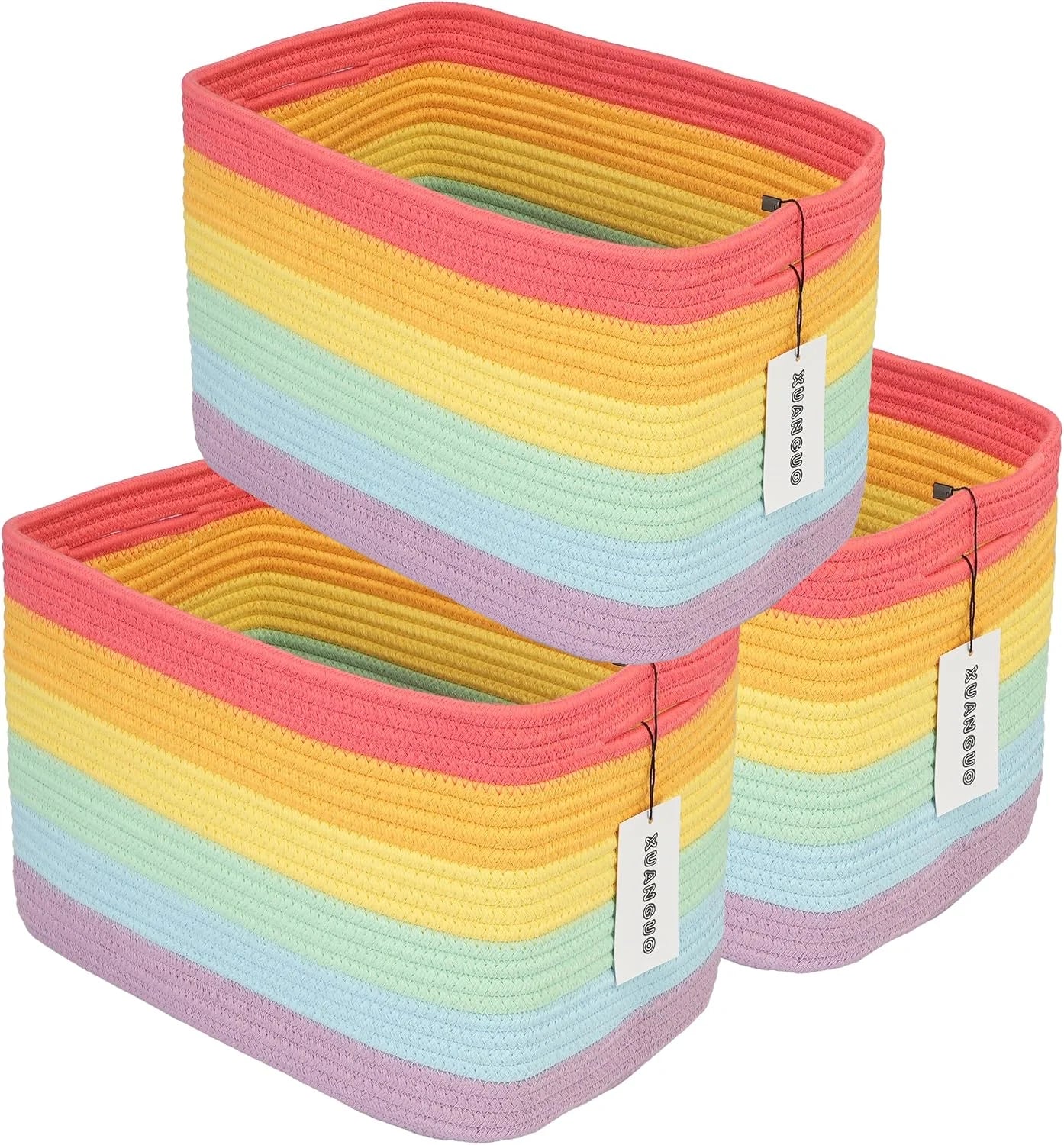 Discount Cotton Rope Storage Baskets 15x10x9.3 3 Pack White, Decorative rectangular storage baskets for shelves - Image 13