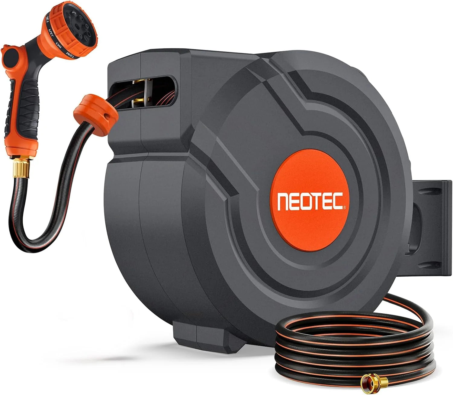 Discount Retractable Garden Hose Reel 5/8 inch x 100 ft Wall-Mounted 9 Pattern Nozzle Any Length Lock Automatic Slow