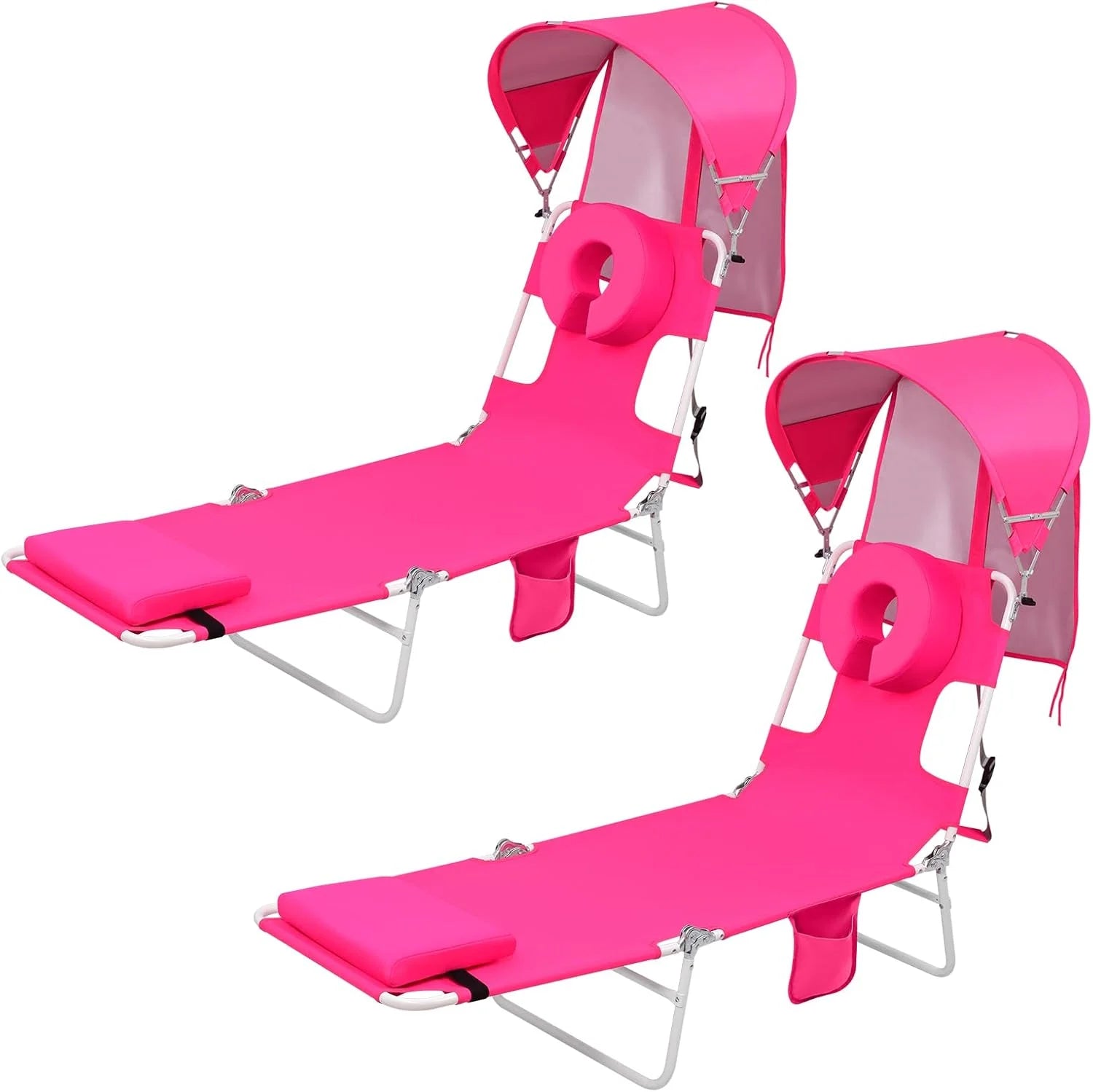 Lumi Discount Beach Tanning Lounge Chair with Canopy Shade Face Hole Padded Adjustable Washable, 6 Position Layout Chair - Image 12