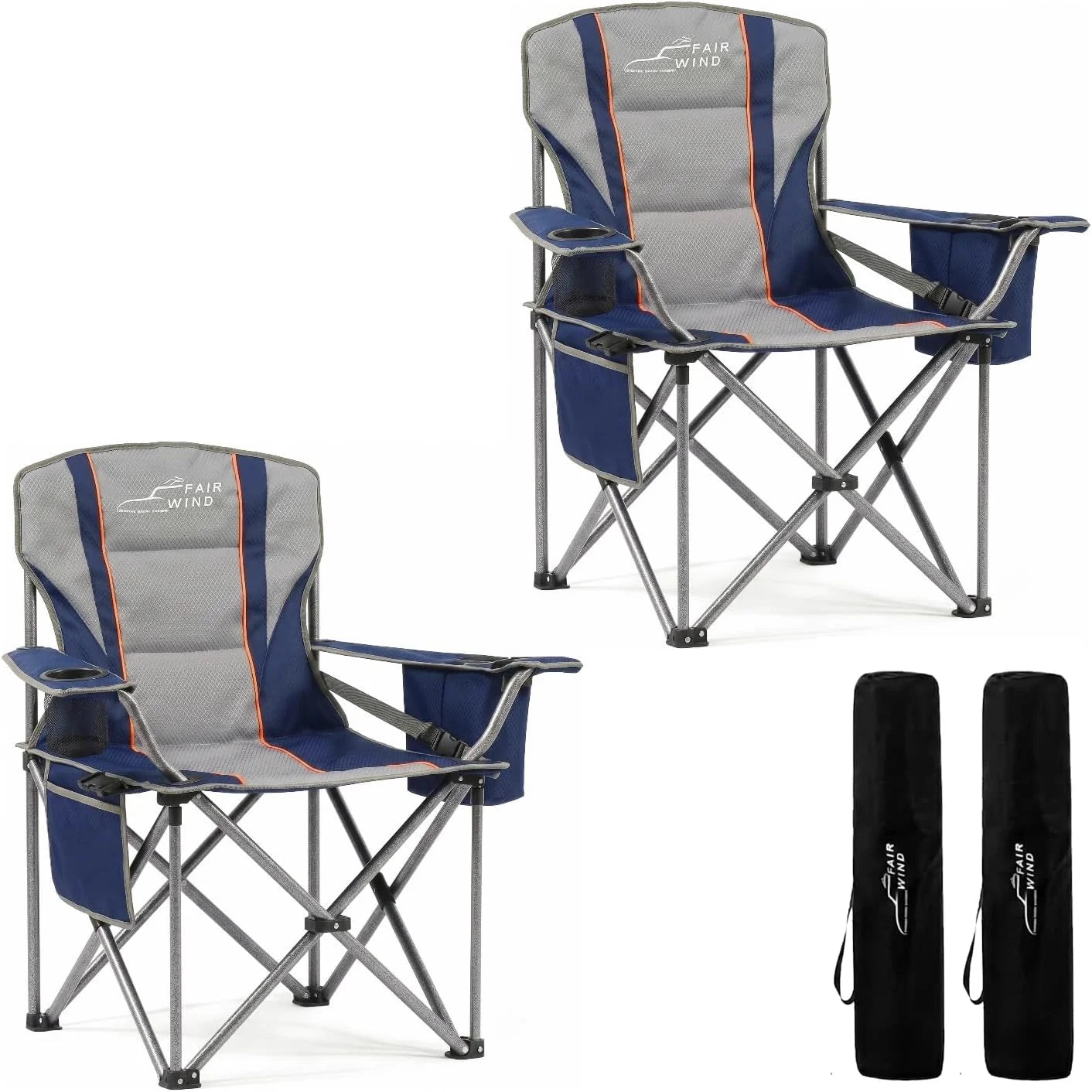 Lumi Discount FAIR WIND 2 Pack Fully Padded Oversized Camping Chair Heavy Duty Lawn Chair Set with Adjustable Lumbar Support - Image 7