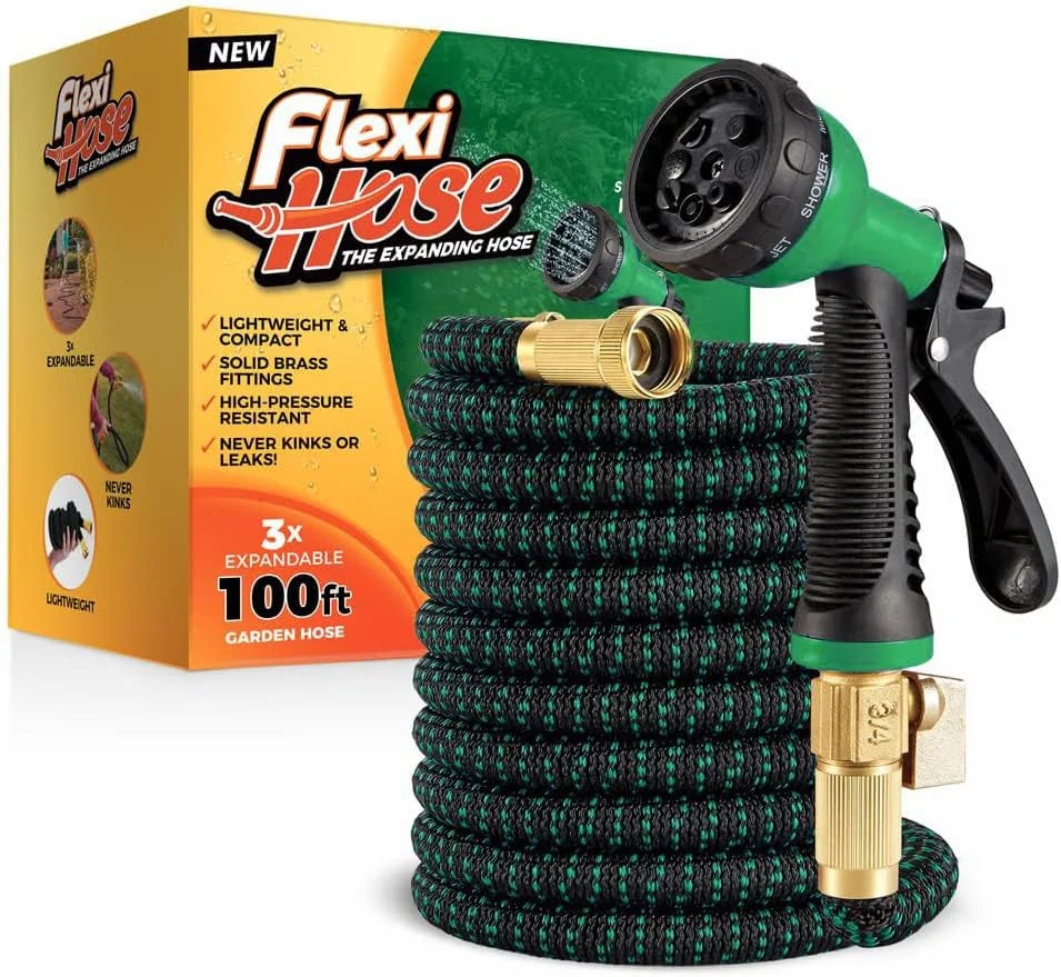 Lumi Discount Hose with 8 Function Nozzle, 100FT, 3/4 Inch Solid Brass Fittings and Double Latex Core - Image 5
