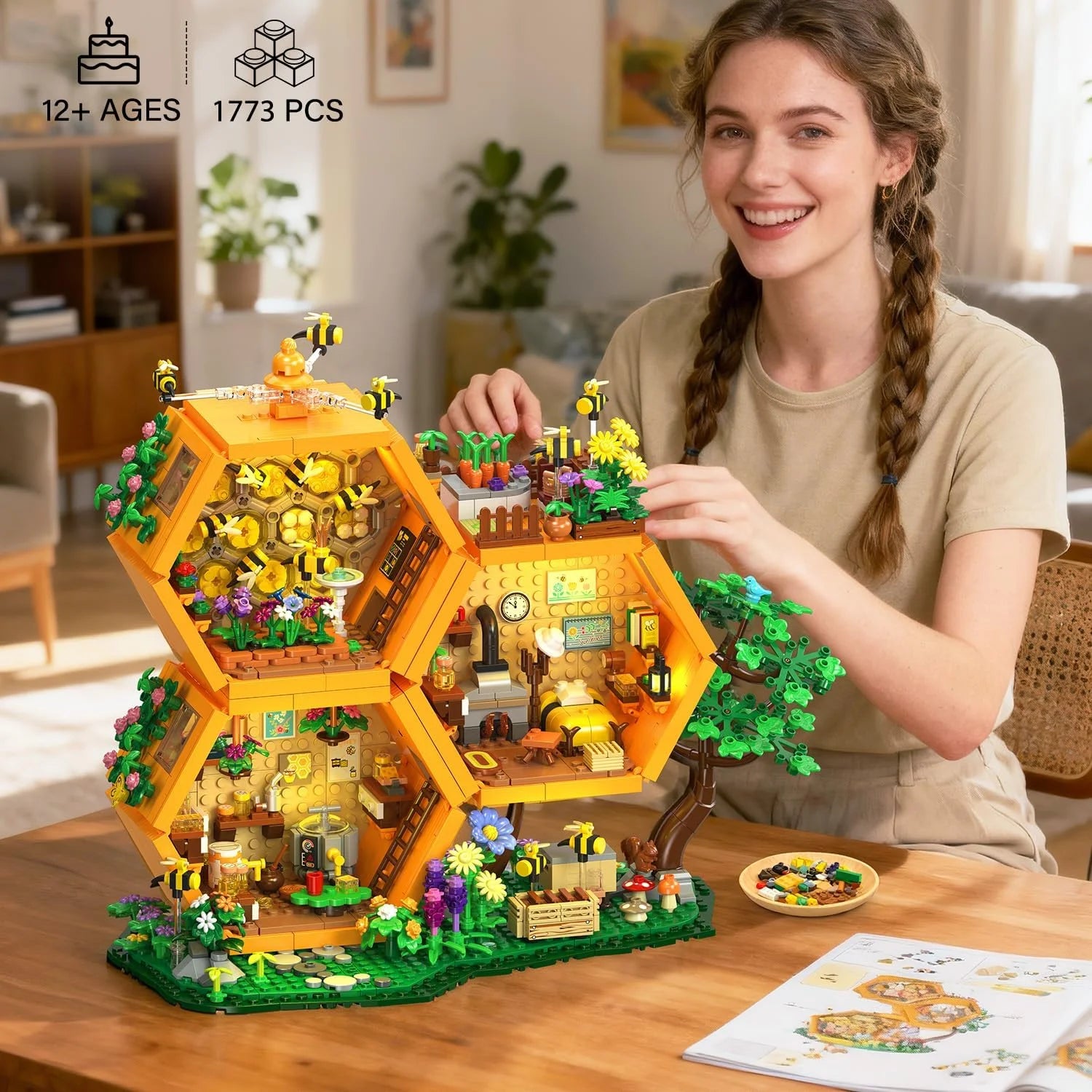 Discount Bee Treehouse Building Set with Lights for Adults, Farm House Kit, Collectible Cabin Home Decor Gift for Boys - Image 3