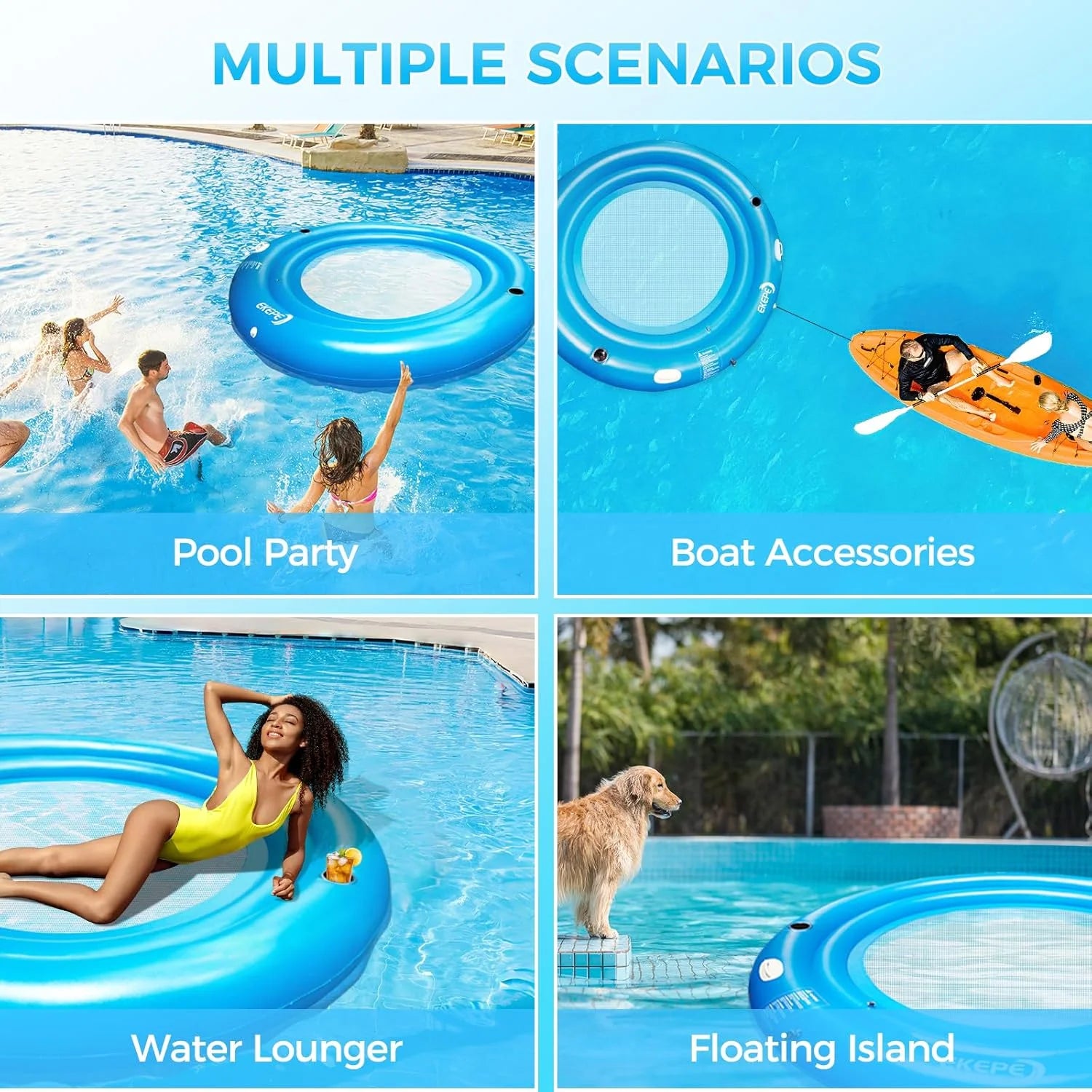 Lumi Discount Round Inflatable Water Hammock, 7ft Heavy Duty Tanning Pool Lounger Sunchill Float Ring - Image 4