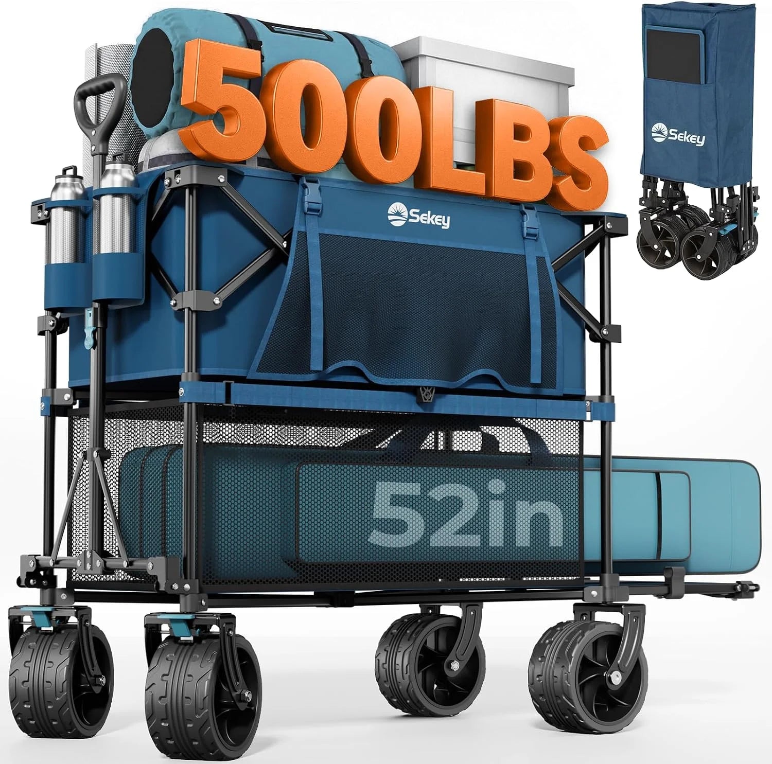 Discount Sekey Double Decker Wagon, 500LBS Heavy Duty Collapsible Utility Cart with 400L Capacity & Extended Lower Shelf - Image 2