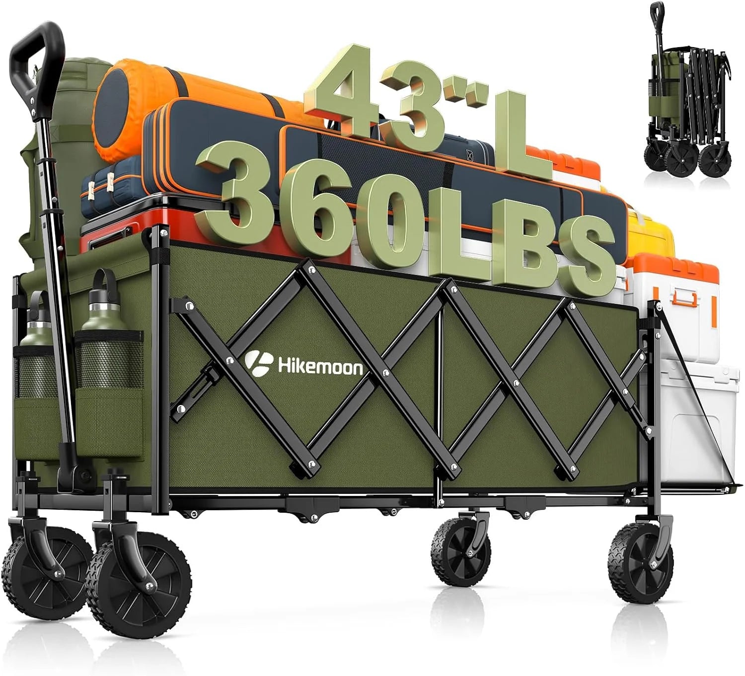 Lumi Discount 43” Extra Long Folding Wagon with Extended Tailgate, Black - Image 4