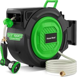 Alternative view of Lumi Discount Garden Hose Reel, 1/2 in x 100 ft Automatic Slow Rewind System & Any Length Lock, Heavy Duty Wall-Mounted