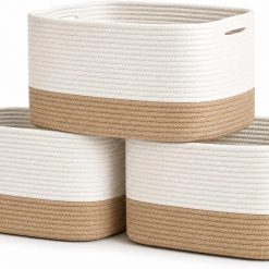 Discount OrganiHaus Cotton Rope Baskets for Shelves, Set of 3, 15x9x10, Handwoven, a toy bin and organizer for towels