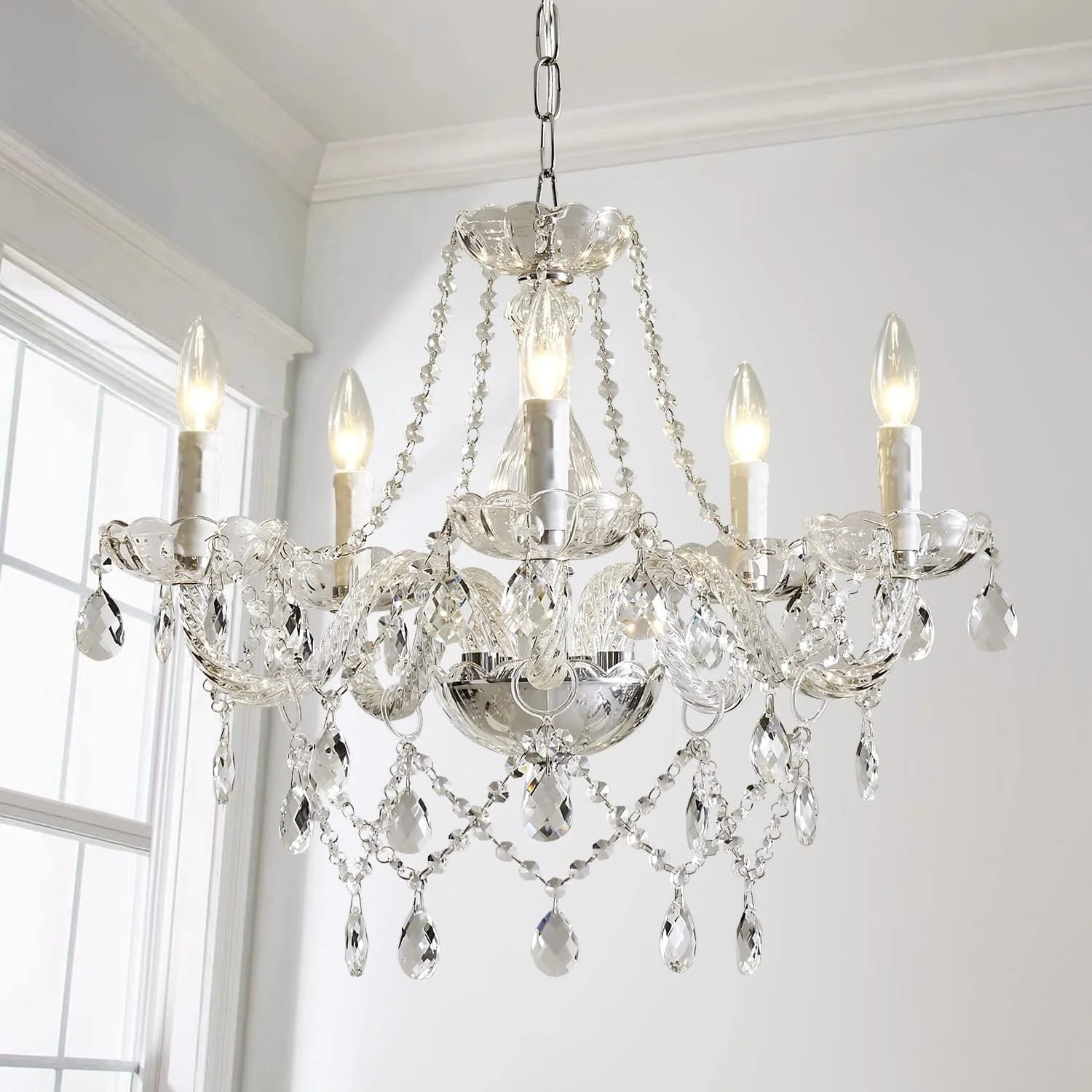 Discount Mossi 5 Light Modern Contemporary Elegant K9 Crystal Glass Chandelier Pendant Ceiling Lighting Fixture - Image 7