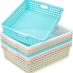 Discount Plastic Storage Baskets, Colorful Paper Organizer Baskets Plastic Shelf Bins with Handles, Classroom Office