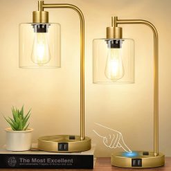 Alternative view of Discount Set of 2 Industrial Touch Control Table Lamps with USB C+A Ports and AC Outlet, Dimmable, Bulb Included