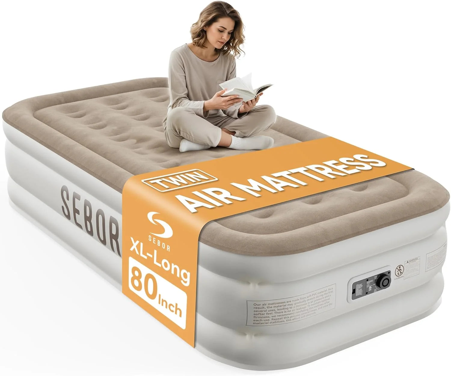 Discount Sebor Air Mattress with Built-in Pump, Comfortable Self-Inflating Air Mattress with High-Speed Pump, 18 Twin XL) - Image 3