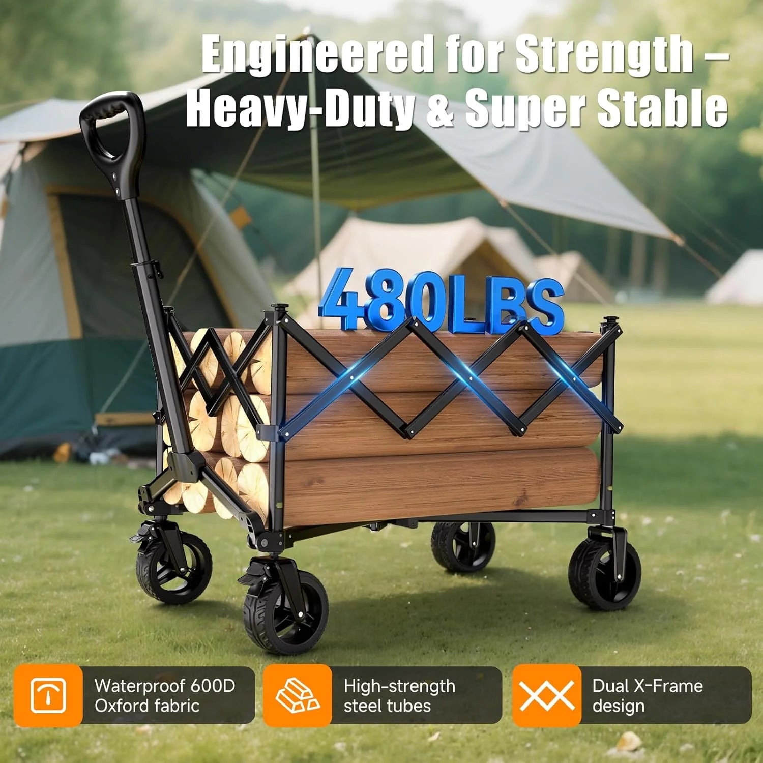 Lumi Discount Collapsible Wagon Cart, 480lbs Heavy Duty Wagon with All-Terrain Wheels - Image 3