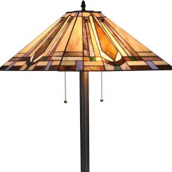 Discount Tiffany Style Floor Lamp Vintage Stained Glass Shade 65″ Tall Mission Floor Standing Reading Corner Light