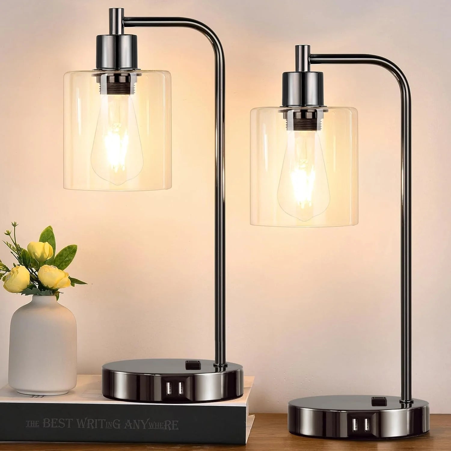 Discount Set of 2 Industrial Touch Control Table Lamps with USB C+A Ports and AC Outlet, Dimmable, Bulb Included - Image 9