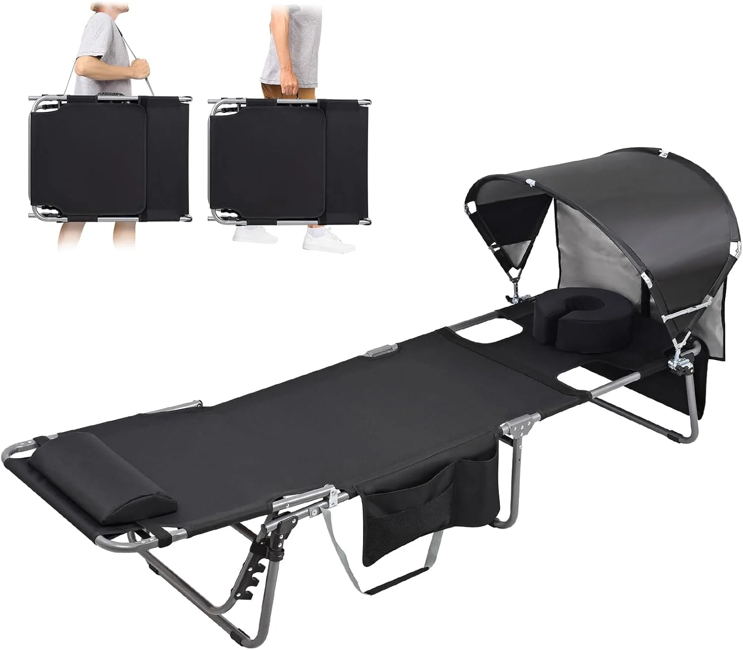 Discount Tanning Chair with Sun Canopy Face Hole Softer Padded Adjustable Washable, Heavy Duty Layout Folding Lounge Chair - Image 2