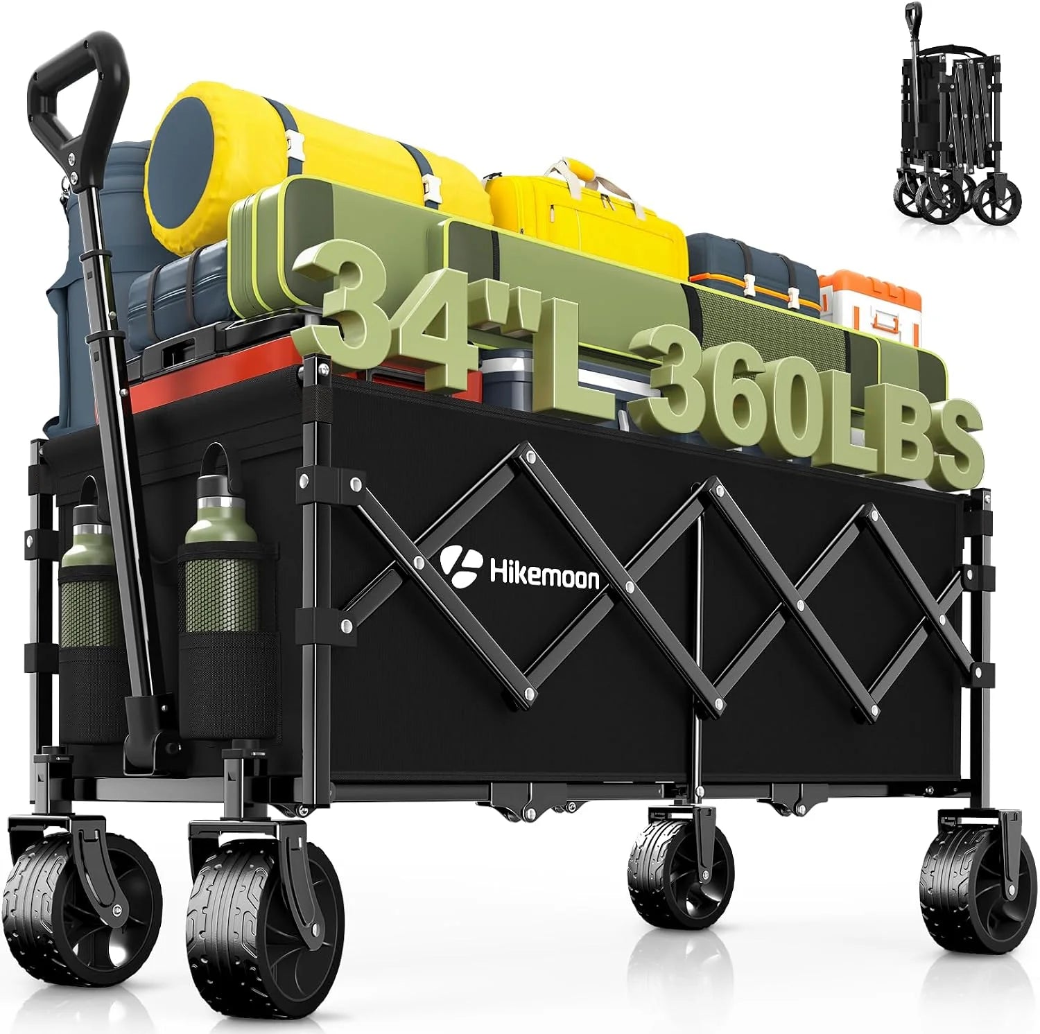 Discount HIKEMOON 34" Extra Long Folding Wagon Wide Wheels, 120L 360LBS Black - Image 2