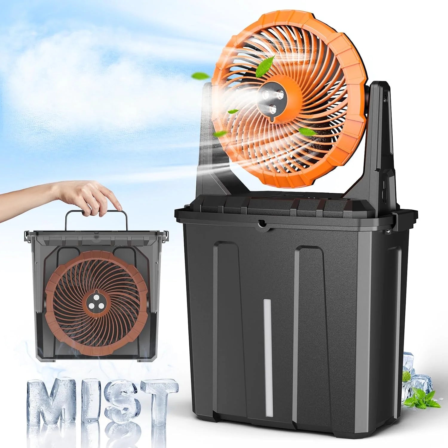 Discount 9L Bucket Portable Misting Fan for Outdoors Patios, 30000mAh Rechargeable Battery Operated Camping Fan - Image 4