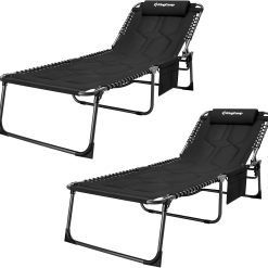 Lumi Discount Oversized Tanning Chair, Extra-Wide Padded Folding Chase Lounge Chairs Portable Adjustable 5-Position 440lbs
