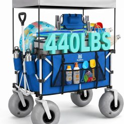 Lumi Discount Beach Wagon with Big Balloon Wheels for Sand, 200L Extra Large Beach Cart with Canopy