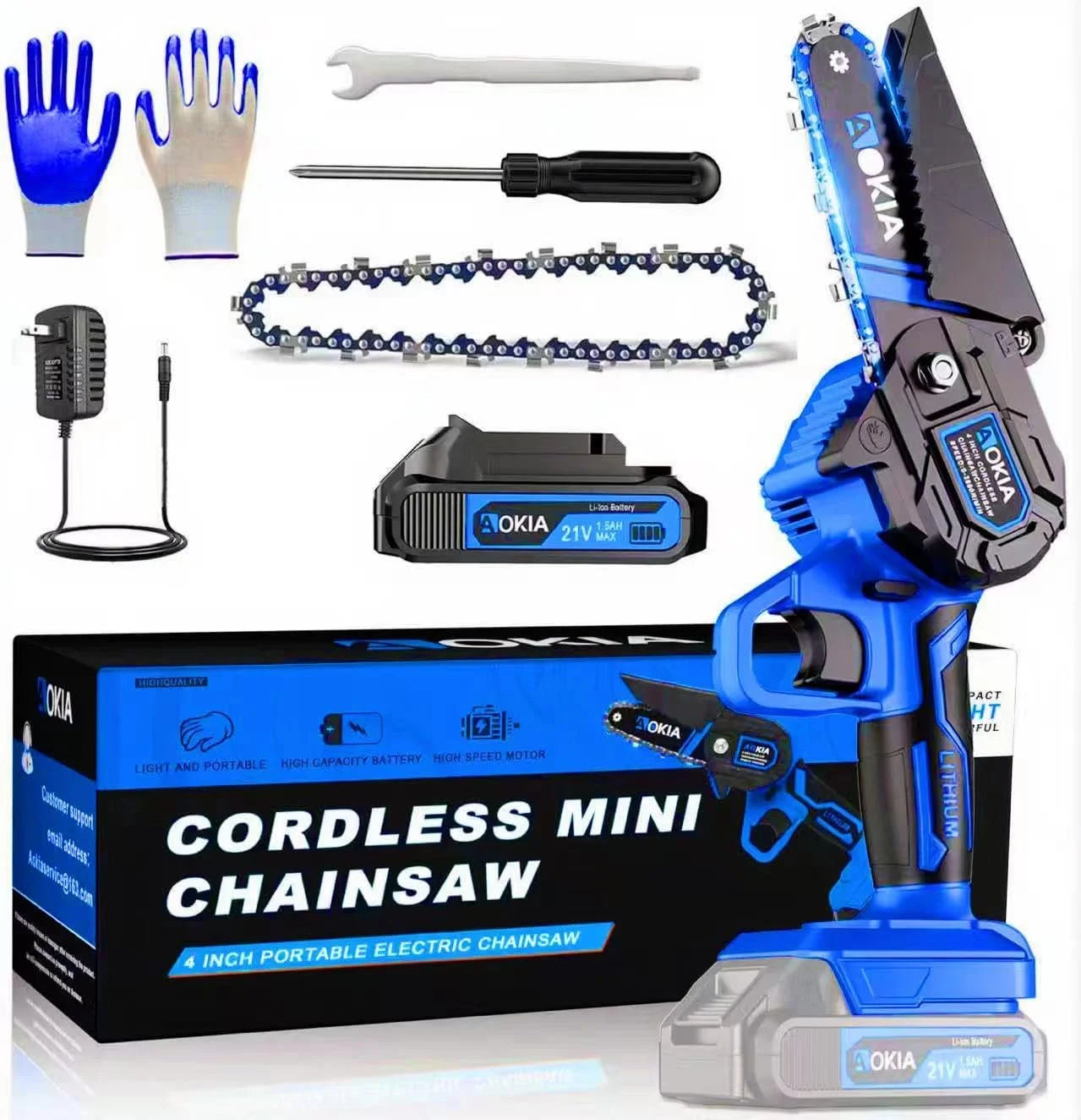 Lumi Discount Mini Chainsaw, 20V Cordless 6 Inch, 2x1.5Ah Batteries, Handheld Saw, Blue - Image 3